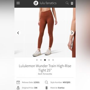 Lululemon Wunder Train High -Rise Tight 25” in Dark Terracotta Women’s Size 18